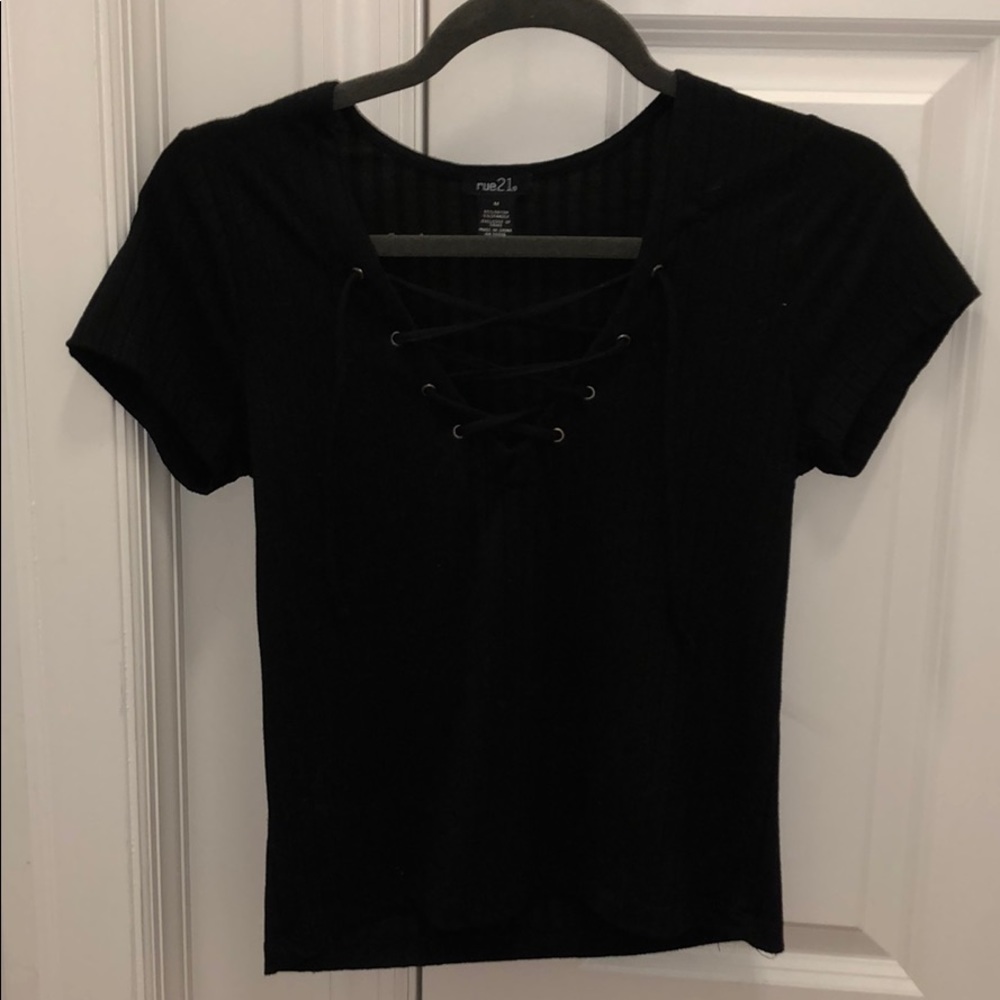 Rue21 Black Lace up T-shirt